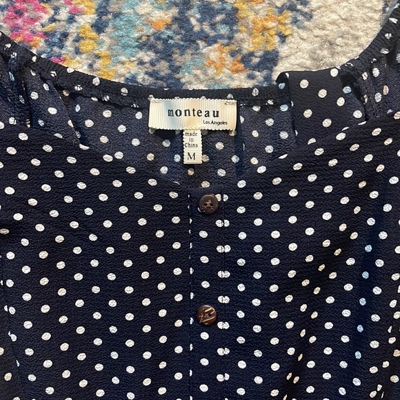 Navy Blue Polka Dot Midi Dress - Picture 2 of 3